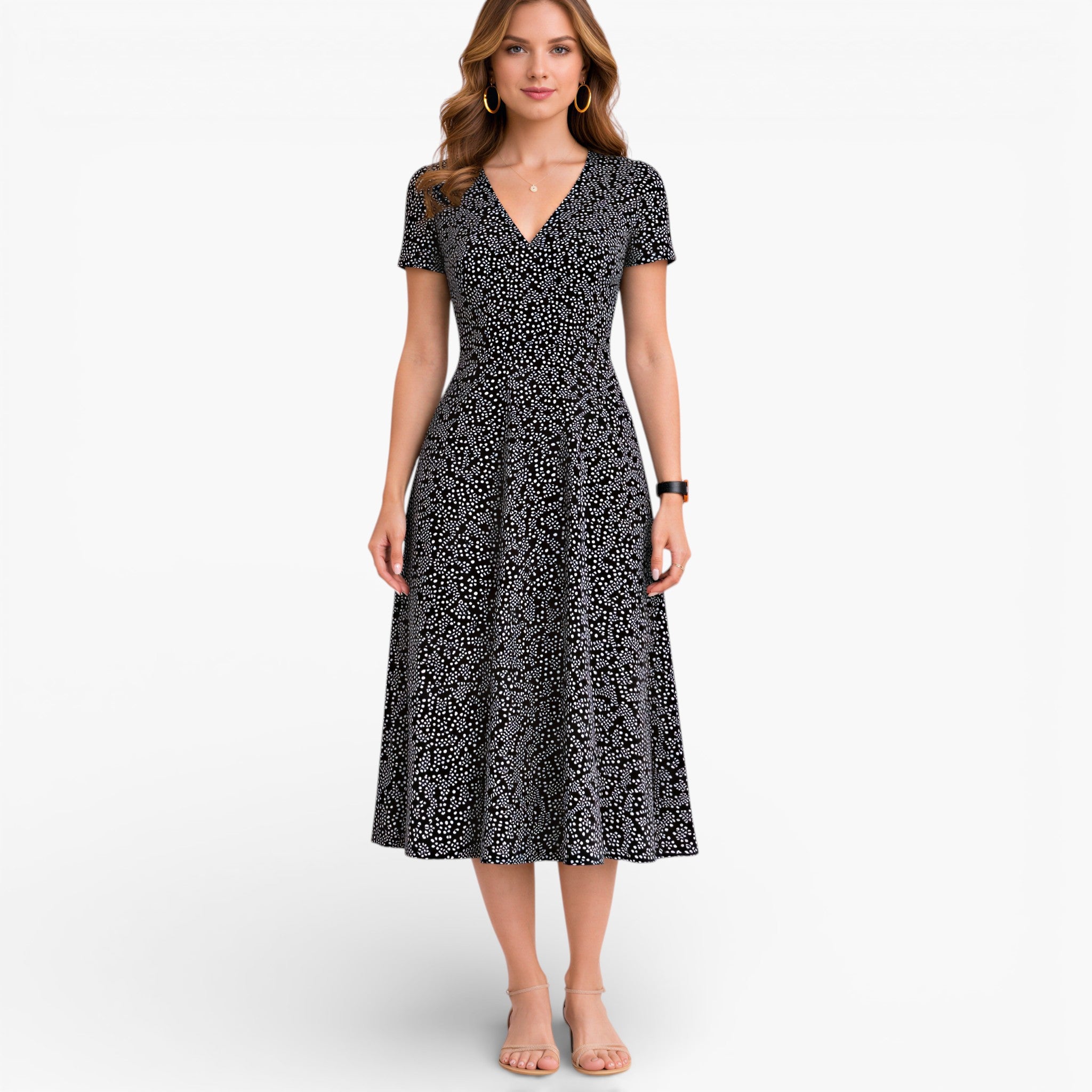 Women’s Floral Midi Dress V Neck Elegant Casual Day Dress