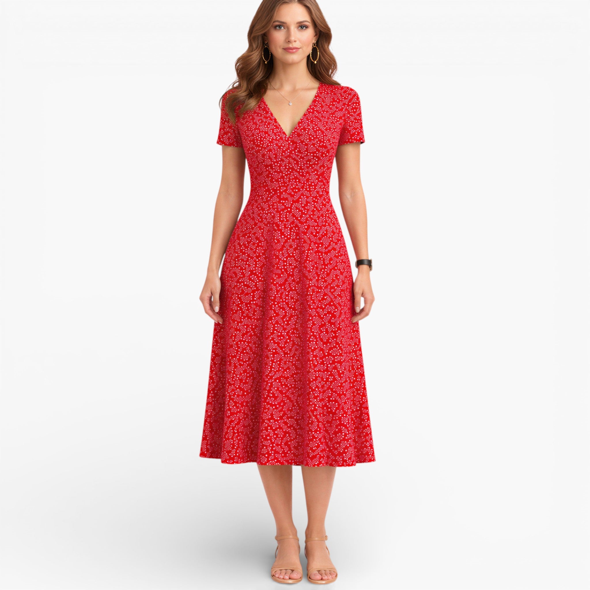 Women’s Floral Midi Dress V Neck Elegant Casual Day Dress