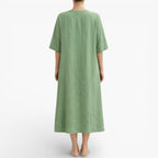 Women’s Vegan Linen feel Midi Dress – Breathable V-Neck Summer Dress