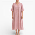 Women’s Vegan Linen feel Midi Dress – Breathable V-Neck Summer Dress