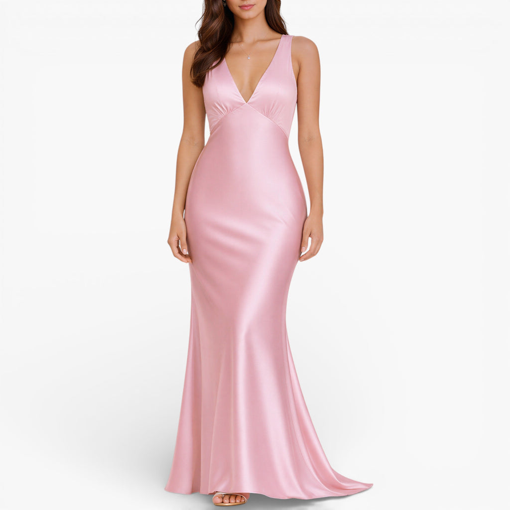 Women's Satin Maxi Dress — Sleeveless Evening Gown