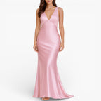 Women's Satin Maxi Dress — Sleeveless Evening Gown