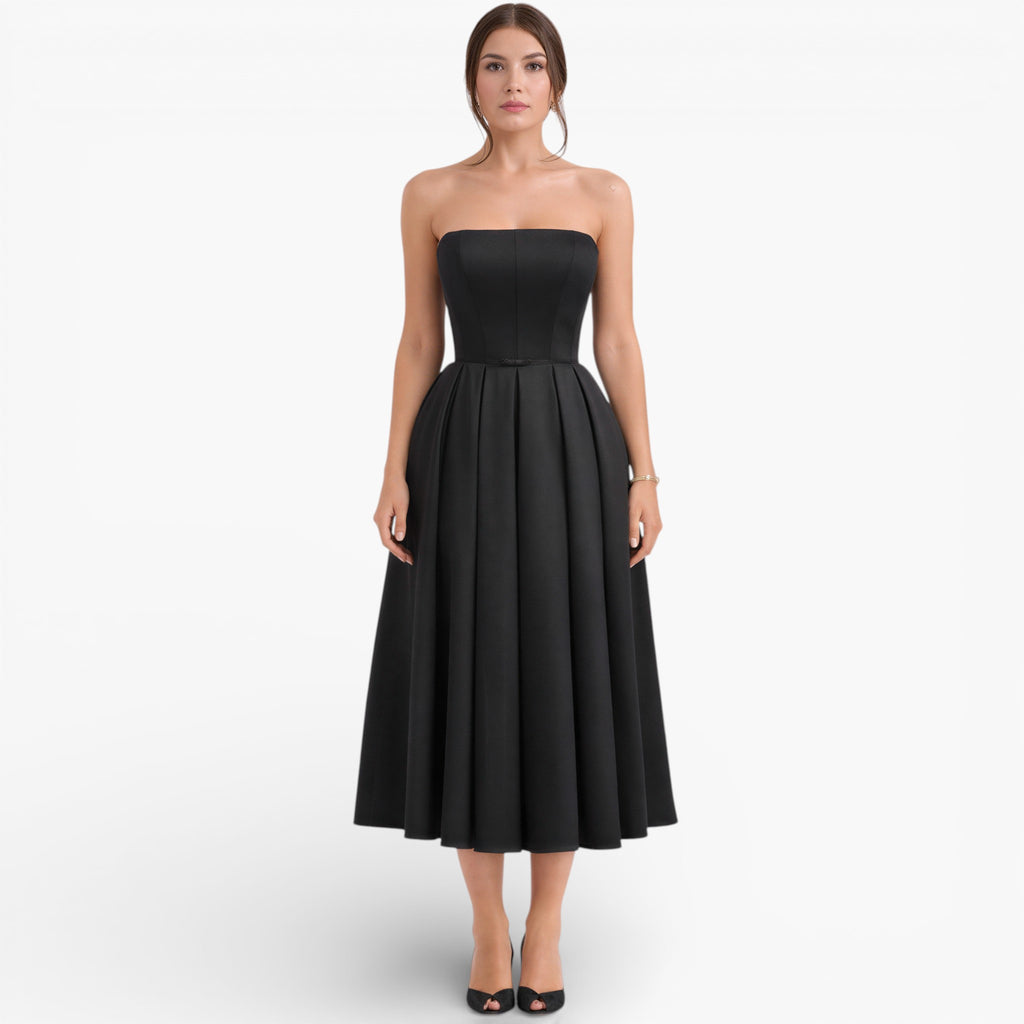 Women’s Classic Strapless Midi Dress Elegant Silhouette