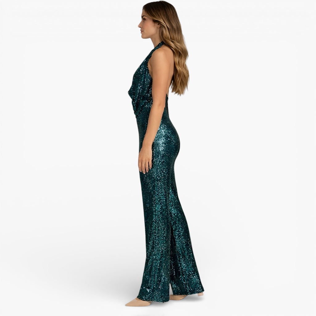 Women’s Halter Neck Jumpsuit Wide Leg Elegant Evening Outfit