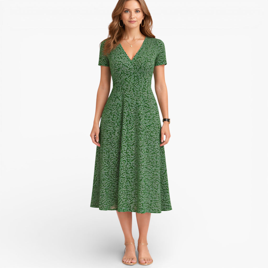 Women’s Floral Midi Dress V Neck Elegant Casual Day Dress