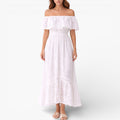 Women’s Broderie Maxi Dress Off Shoulder Elegant Elastic Waist Dress