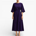 Women’s V Neck Midi Dress Belted Waist Flowy Casual Dress