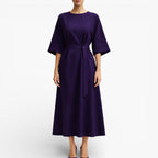 Women’s V Neck Midi Dress Belted Waist Flowy Casual Dress