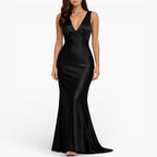 Women's Satin Maxi Dress — Sleeveless Evening Gown