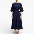Women’s V Neck Midi Dress Belted Waist Flowy Casual Dress