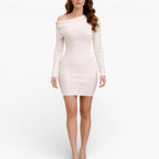 Women’s Rib Knit Bodycon Mini Dress Classic Off Shoulder Style