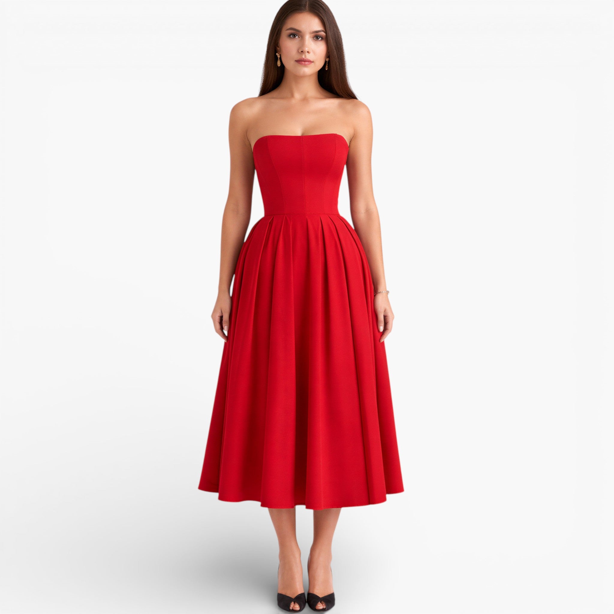 Women’s Classic Strapless Midi Dress Elegant Silhouette