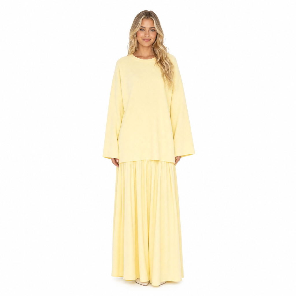 Butter yellow two-piece maxi set - front