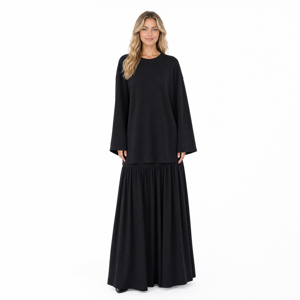Black two-piece maxi set - front