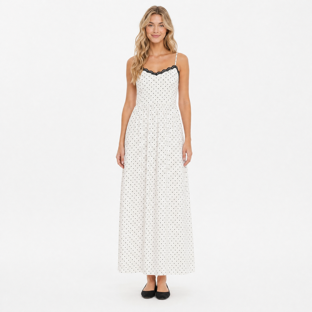 White polka-dot lace maxi dress - front