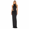 Black high-neck satin bodycon maxi dress - front