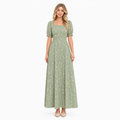 Sage green vintage floral puff-sleeve maxi dress - front