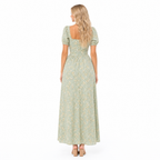 Sage green vintage floral puff-sleeve maxi dress - back