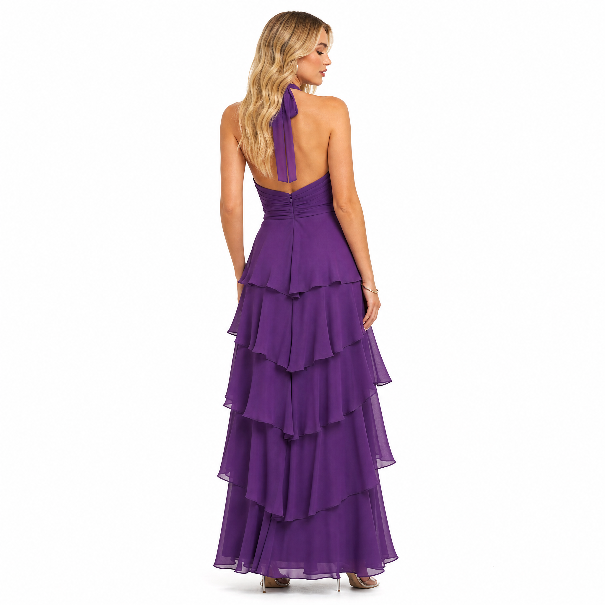 purple chiffon halter dress Lilac Chiffon Halter A-line Backless Long Bridesmaid Dresses, CB0224 clover sew