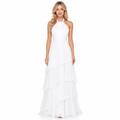 Women's white halter tiered chiffon maxi dress - front
