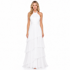 Women's white halter tiered chiffon maxi dress - front