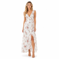 Women's white floral V-neck chiffon maxi dress - front