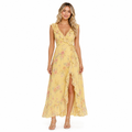 Women's yellow floral V-neck chiffon maxi dress - front