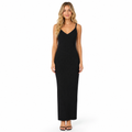 Women's black knit V-neck sleeveless maxi dress - front