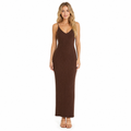 Women's brown knit V-neck sleeveless maxi dress - front