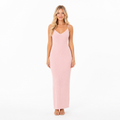 Women's pink knit V-neck sleeveless maxi dress - front