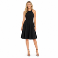 Women's black halter A-line cotton midi dress - front