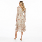 Women's vintage print chiffon long-sleeve midi dress - back