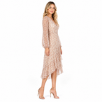 Women's vintage print chiffon long-sleeve midi dress - side