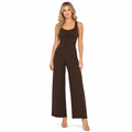 Women's dark brown bandage ruched wide-leg jumpsuit - front