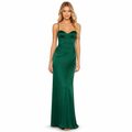 Women's green satin corset bustier evening maxi dress front view