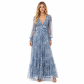 Women's floral blue long-sleeve chiffon bohemian maxi front view
