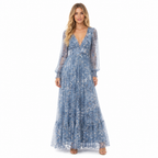 Women's floral blue long-sleeve chiffon bohemian maxi front view