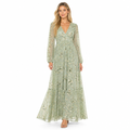 Women's floral green long-sleeve chiffon bohemian maxi front view