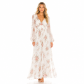 Women's floral white long-sleeve chiffon bohemian maxi front view