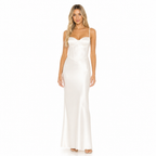 Women's white satin corset bustier evening maxi dress front view