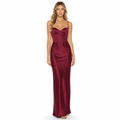 Women's wine satin corset bustier evening maxi dress front view