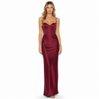 Women's wine satin corset bustier evening maxi dress front view
