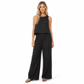 Women's black cotton linen sleeveless blouse and wide-leg trouser set front view