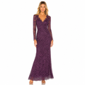 Women's plum long-sleeve lace maxi evening dress front view