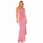 Women's rose red one-shoulder ruched maxi dress front view