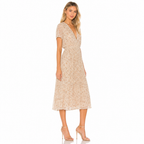 Women's beige floral chiffon V-neck midi side view
