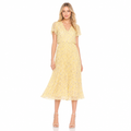 Women's yellow floral chiffon V-neck midi front view