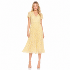 Women's yellow floral chiffon V-neck midi front view