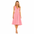 Women's pink V-neck vintage retro pin-up midi dress front view