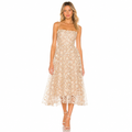 Women's beige daisy floral mesh midi front view